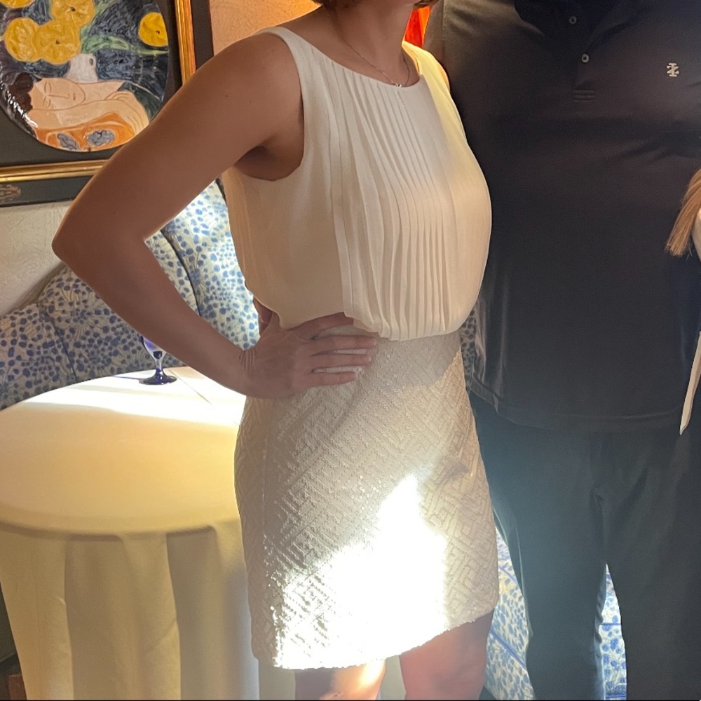 Vince Camuto Sleeveless Chiffon Blouson Dress w/ Sequin Skirt